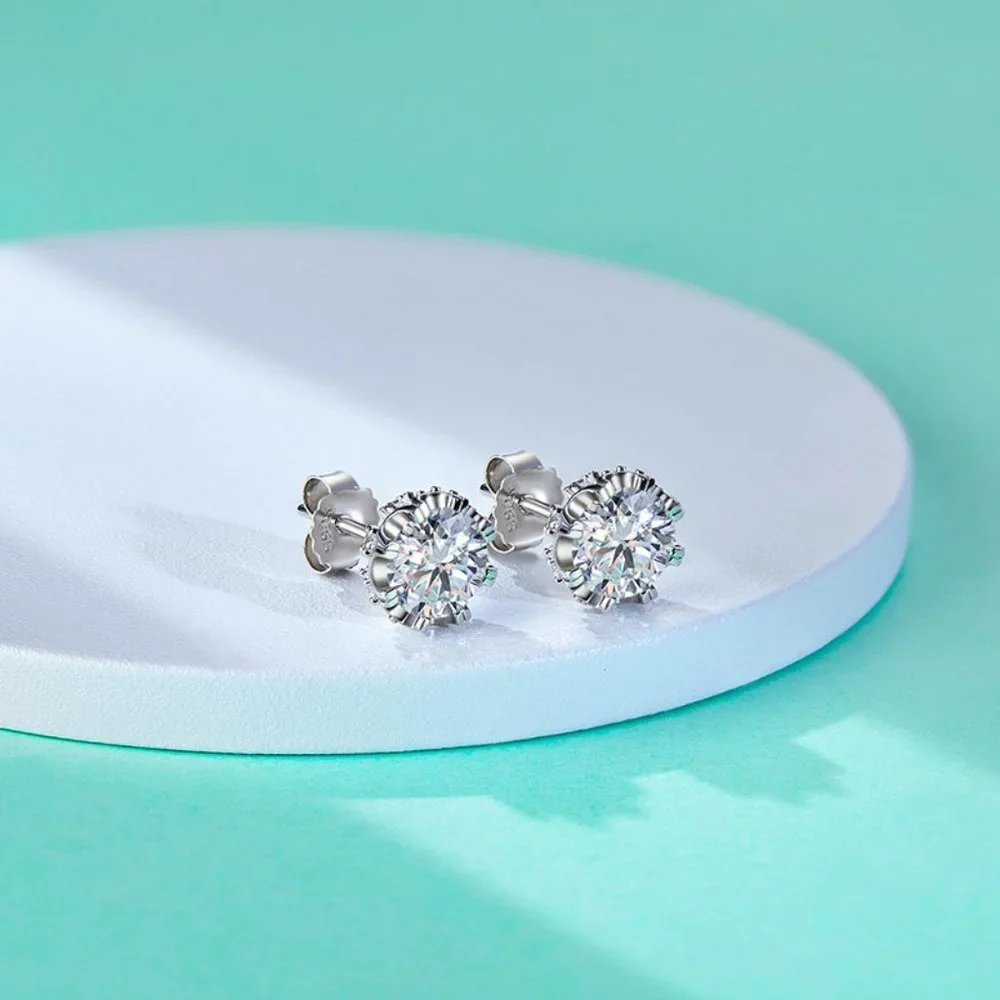 Certified 2ct. t.w. Moissanite Diamond Round Stud Earrings NEW A